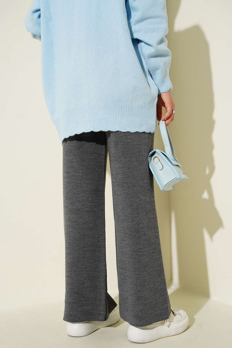 Wide Leg Knit Trousers Smoke – Image 3