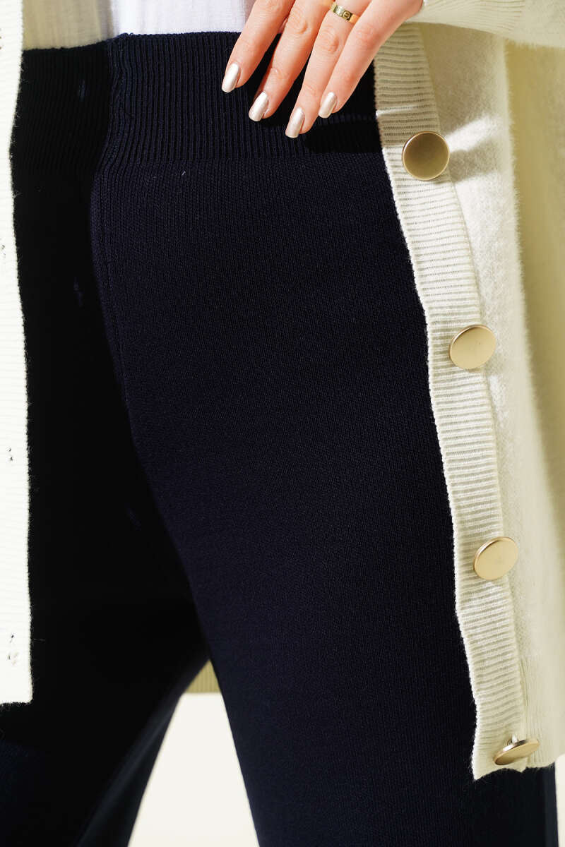 Wide Leg Knit Trousers Navy Blue – Image 4