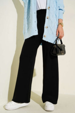 Wide Leg Knit Trousers Black