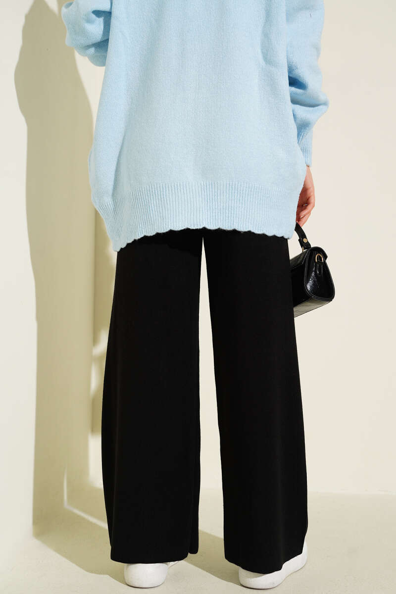 Wide Leg Knit Trousers Black – Image 3