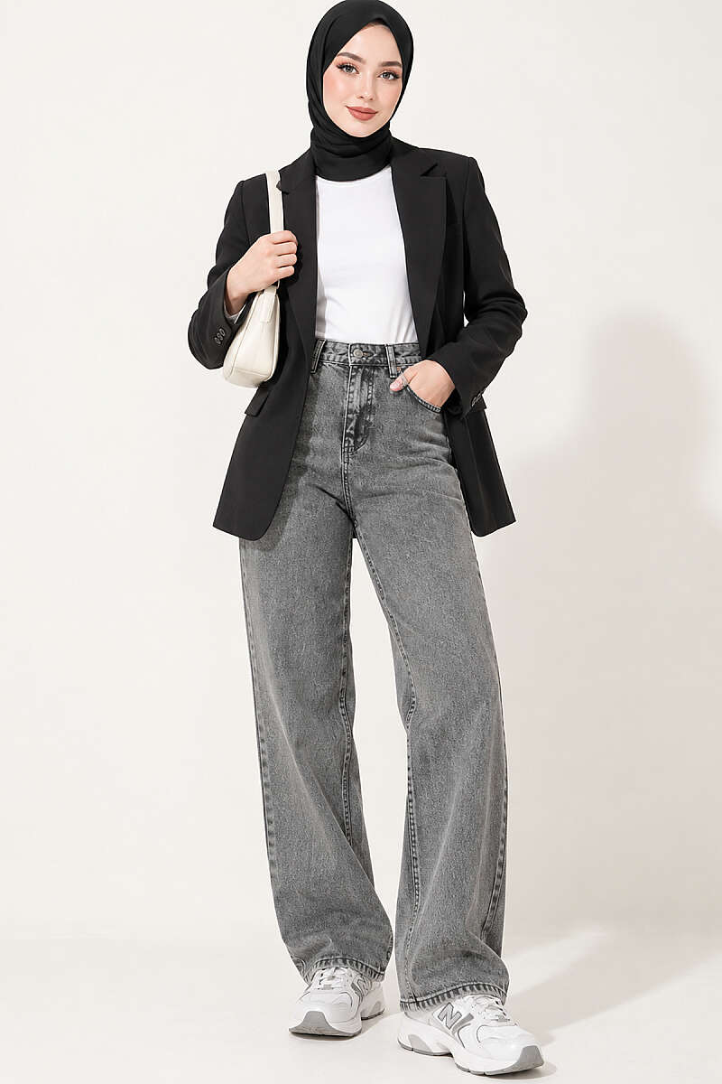 Straight Leg Light Blue Denim Jeans Black - immagine 2