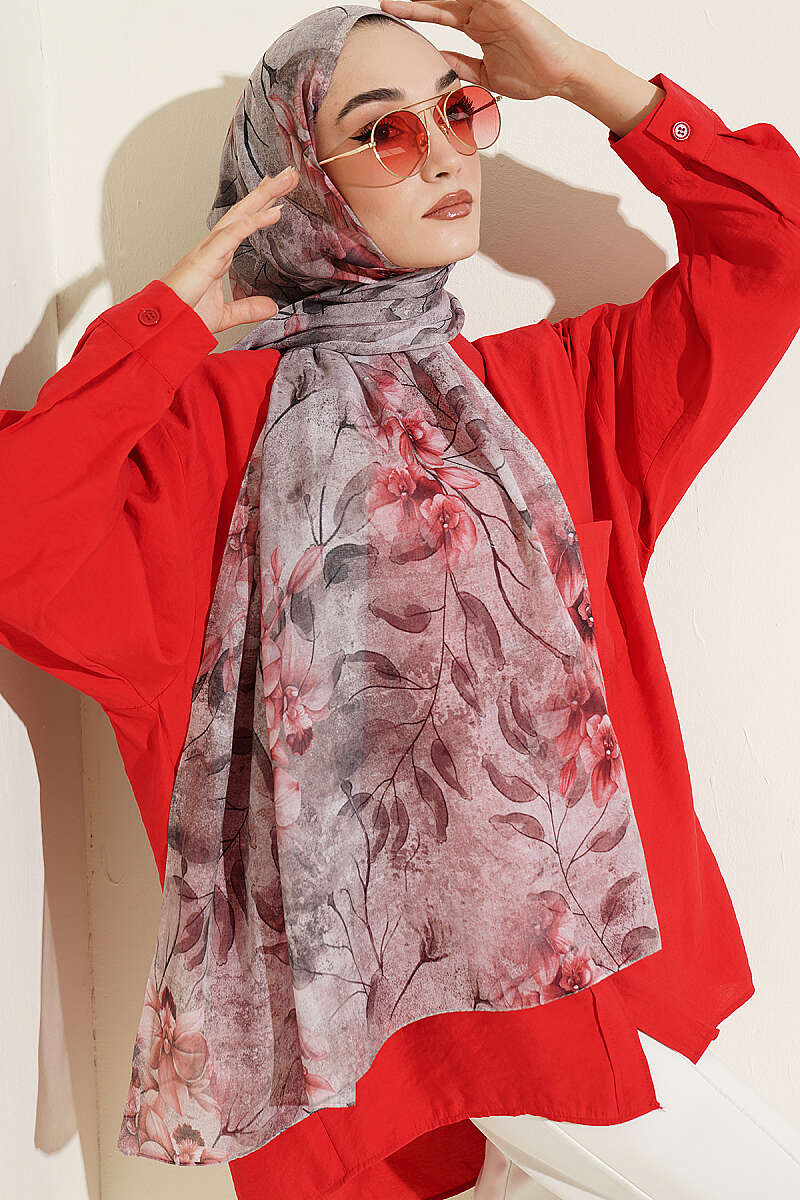 Botanical Floral Pattern Bamboo Shawl Mink - Image 5