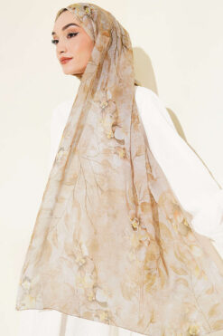 Alternative view of Botanical Floral Pattern Bamboo Shawl Beige