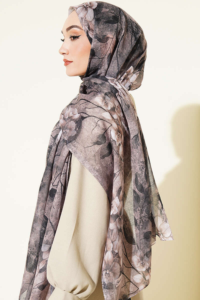 Botanical Floral Pattern Bamboo Shawl Mink - Image 3