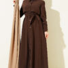 Buttoned Piece Detailed Belted Dress Brown
