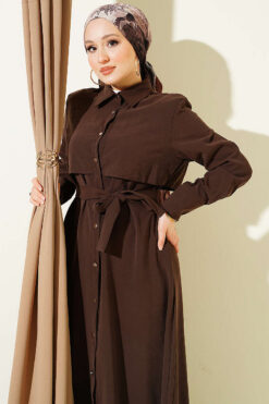 Alternative view of Buttoned Piece Detailed Belted Dress Brown