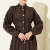 Button-Front Pleated Dress Dark Brown - Imagen 2