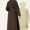 Button-Front Pleated Dress Dark Brown - Imagen 3