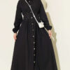 Button-Front Pleated Dress Navy Blue