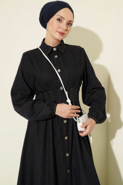 Alternative view of Button-Front Pleated Dress Navy Blue