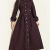 Button-Front Pleated Dress Plum