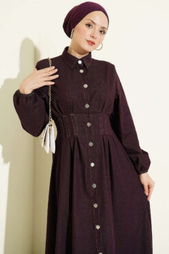 Alternative view of Button-Front Pleated Dress Plum