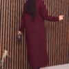Full-Length Gold Buttoned Modest Knit Cardigan Burgundy – Image 4