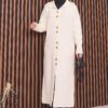 Full-Length Gold Buttoned Modest Knit Cardigan Ecru – Image 3