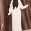 Full-Length Gold Buttoned Modest Knit Cardigan Ecru – Image 4