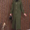 Full-Length Gold Buttoned Modest Knit Cardigan Khaki - Imagen 3
