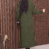 Full-Length Gold Buttoned Modest Knit Cardigan Khaki - Imagen 4