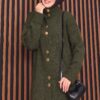 Full-Length Gold Buttoned Modest Knit Cardigan Khaki - Imagen 2