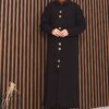 Full-Length Gold Buttoned Modest Knit Cardigan Black – Image 3