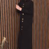 Full-Length Gold Buttoned Modest Knit Cardigan Black