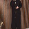 Full-Length Gold Buttoned Modest Knit Cardigan Black – Image 4