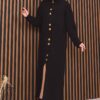 Full-Length Gold Buttoned Modest Knit Cardigan Black – Image 5