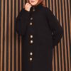 Full-Length Gold Buttoned Modest Knit Cardigan Black – Image 6