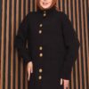 Full-Length Gold Buttoned Modest Knit Cardigan Black – Image 2