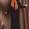 Full-Length Gold Buttoned Modest Knit Cardigan Black – Image 7