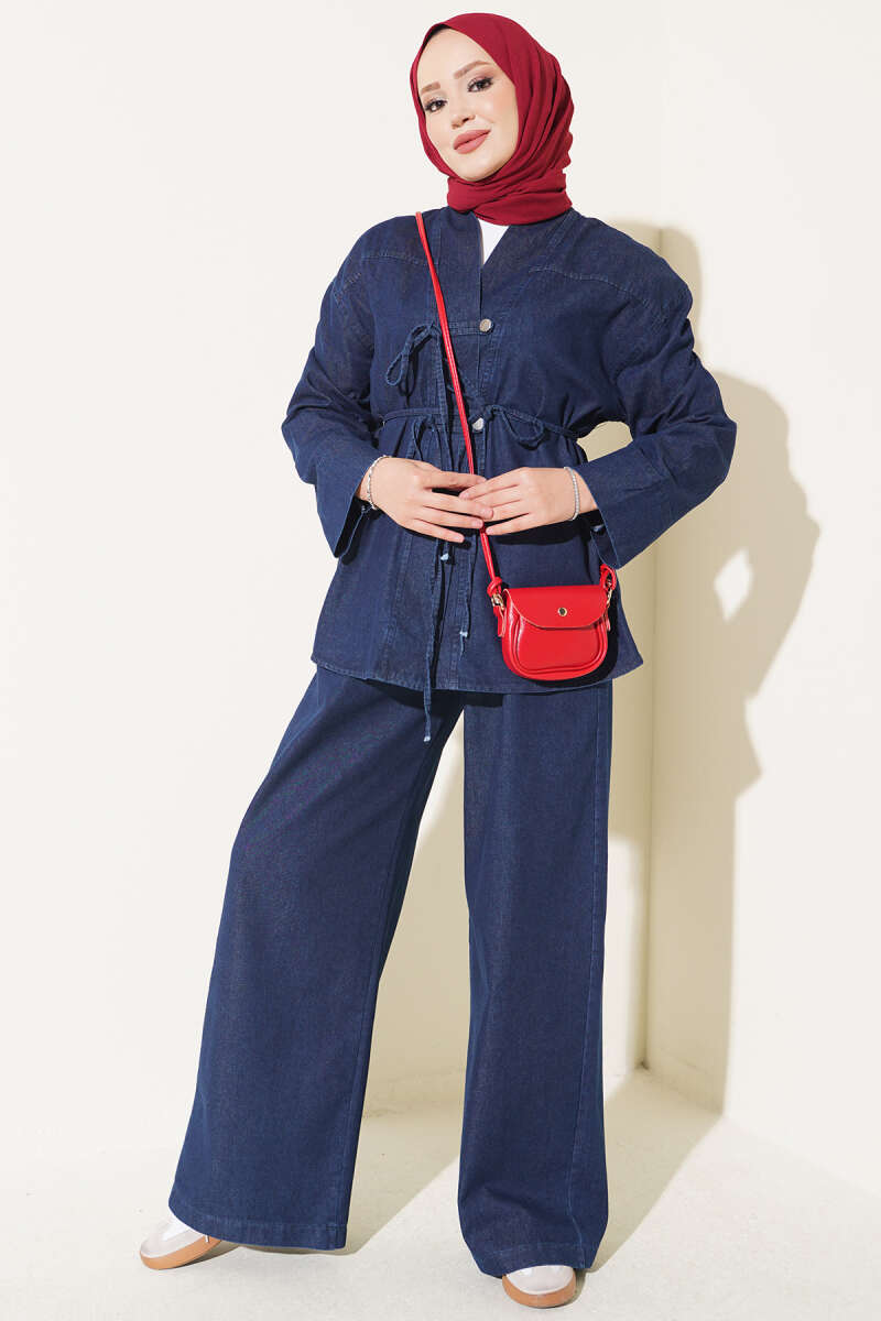 Brit Buttoned Cotton French Terry Two-Piece Set Dark Blue