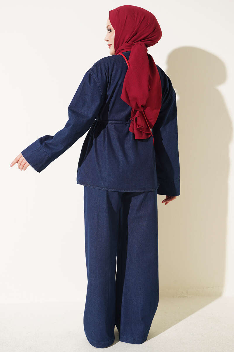 Brit Buttoned Cotton French Terry Two-Piece Set Dark Blue - Imagen 3