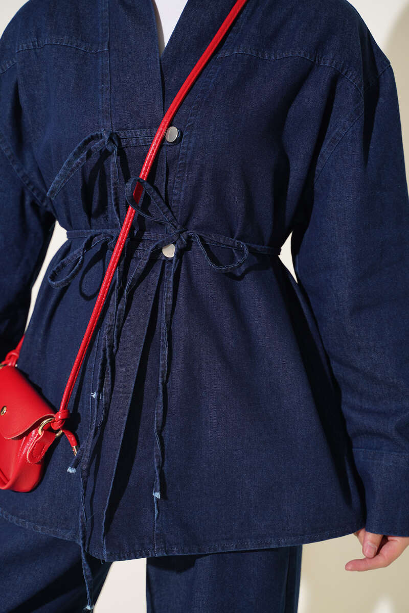 Brit Buttoned Cotton French Terry Two-Piece Set Dark Blue - Imagen 4