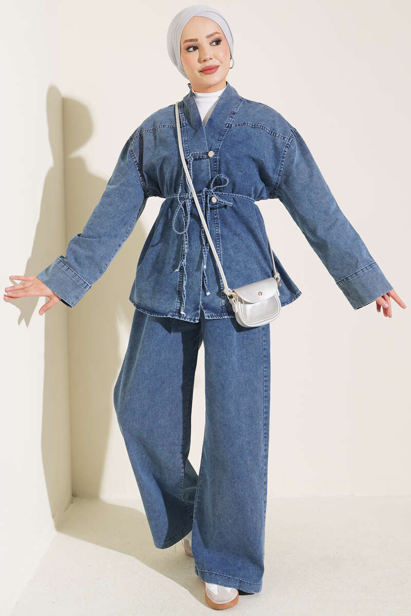 Brit Buttoned Cotton French Terry Two-Piece Set Blue