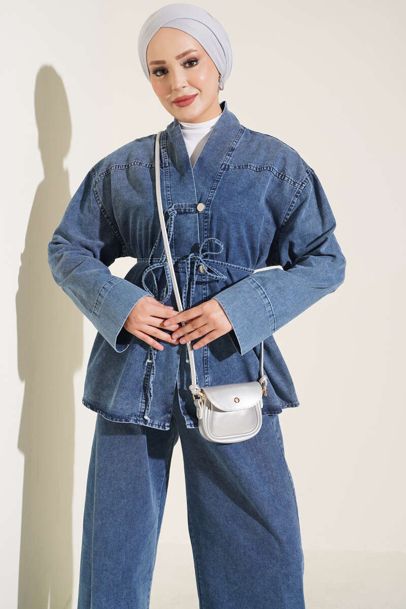 Brit Buttoned Cotton French Terry Two-Piece Set Blue – Bild 2