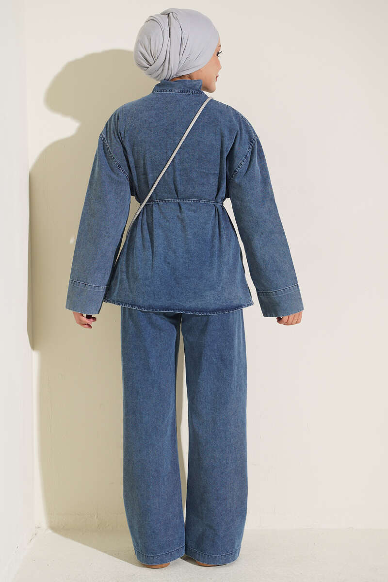 Brit Buttoned Cotton French Terry Two-Piece Set Blue – Bild 3