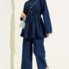 Button-Front Denim Two-Piece Set Navy Blue