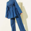 Button-Front Denim Two-Piece Set Blue