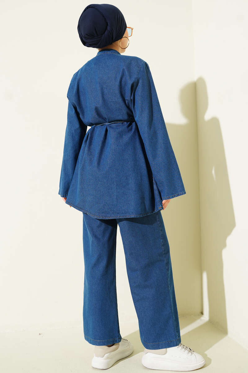 Button-Front Denim Two-Piece Set Blue - الصورة 3