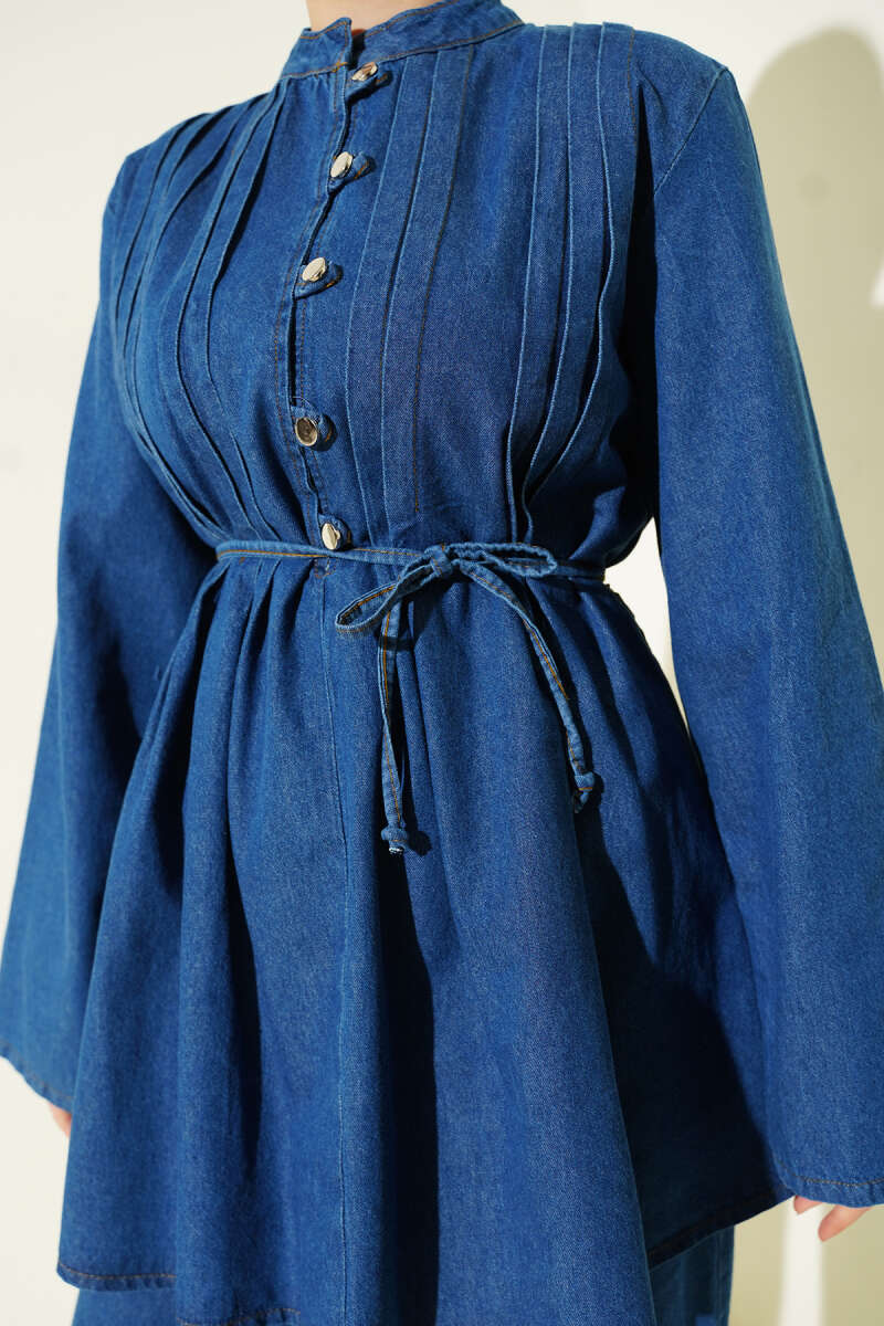 Button-Front Denim Two-Piece Set Blue - الصورة 4