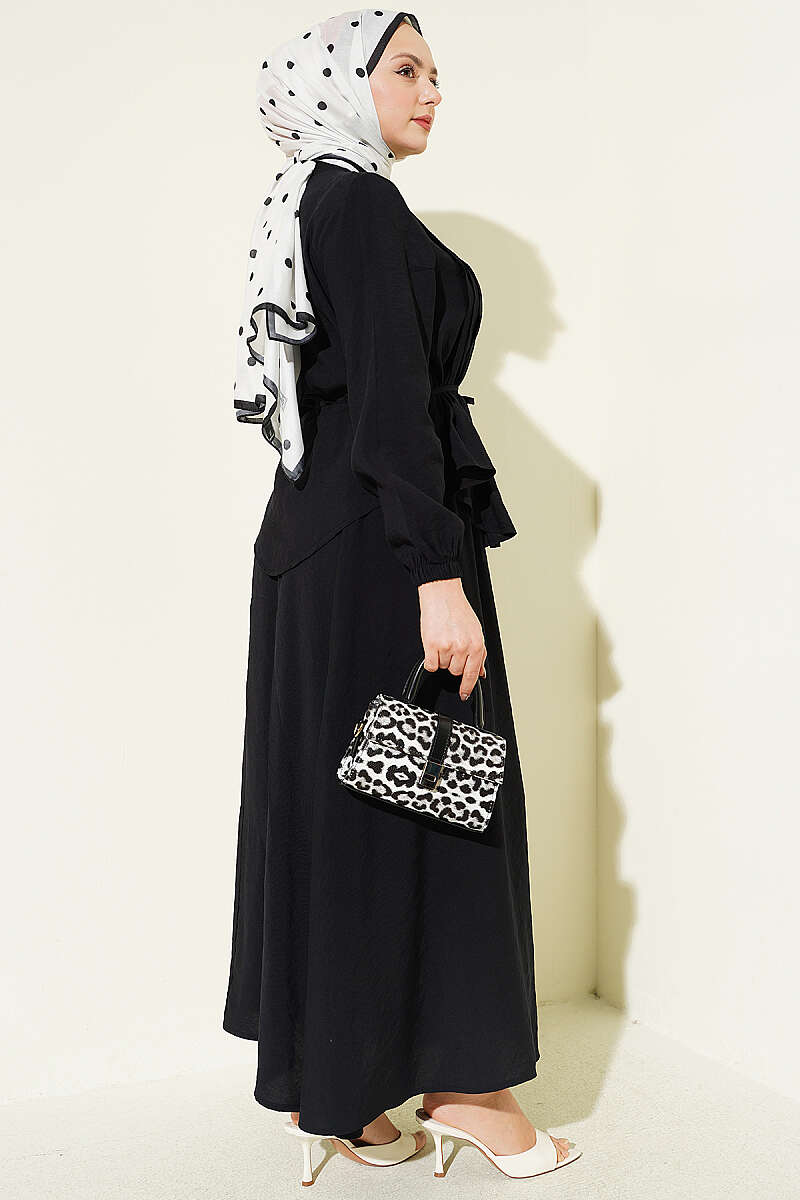 Brit Buttoned Pleated Skirt Set Black - Afbeelding 3