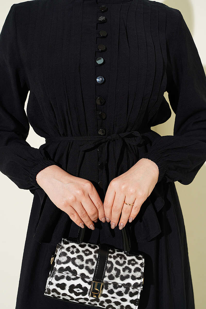 Brit Buttoned Pleated Skirt Set Black - Afbeelding 4