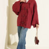 Britain-Style Button-Down Batwing Sleeve Shirt Burgundy – Bild 2