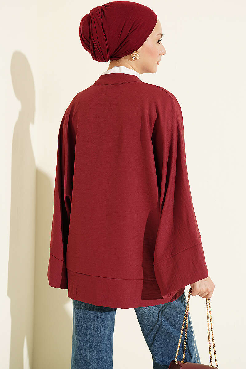 Britain-Style Button-Down Batwing Sleeve Shirt Burgundy – Bild 3
