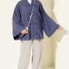 Britain-Style Button-Down Batwing Sleeve Shirt Indigo – Image 2