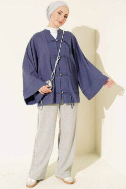 Alternative view of Britain-Style Button-Down Batwing Sleeve Shirt Indigo