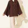 Britain-Style Button-Down Batwing Sleeve Shirt Brown – Image 2