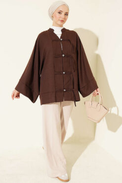 Alternative view of Britain-Style Button-Down Batwing Sleeve Shirt Brown