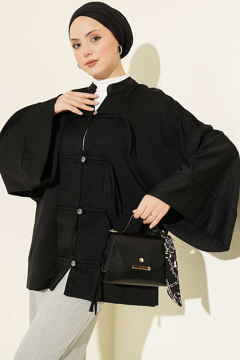 Britain-Style Button-Down Batwing Sleeve Shirt Black