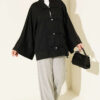 Britain-Style Button-Down Batwing Sleeve Shirt Black – Image 2