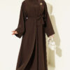 Brooch-Embellished Abaya Two-Piece Set Brown